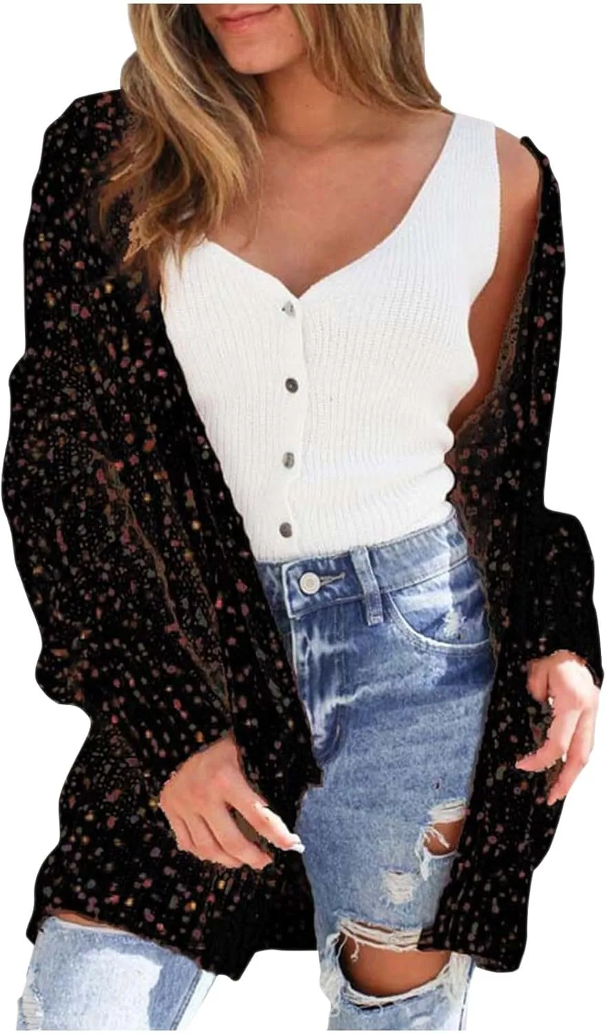2024 Chunky Cardigan For Women Casual Loose Knitted Open Front Cardigans Fashion Trendy Long Sleeve Sweater Cardigan