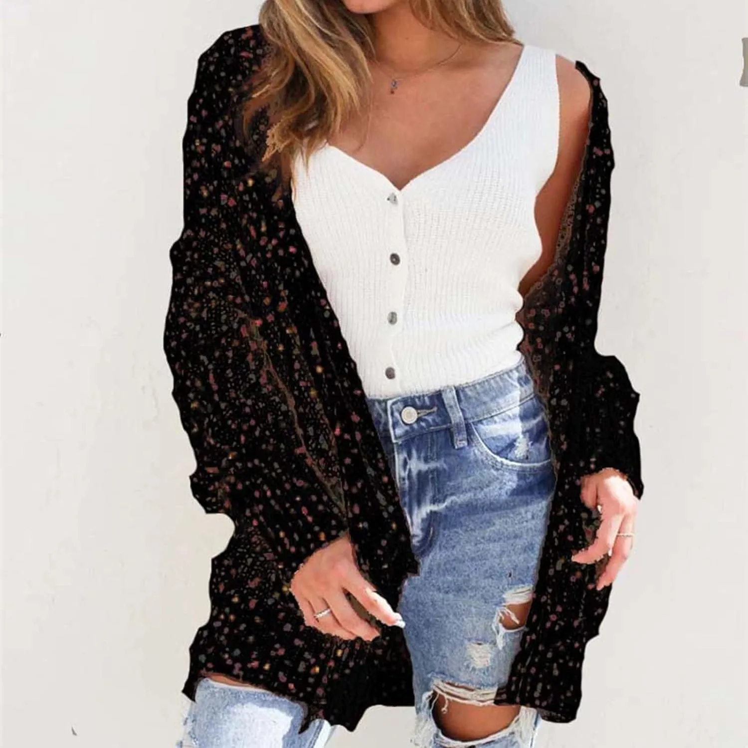 2024 Chunky Cardigan For Women Casual Loose Knitted Open Front Cardigans Fashion Trendy Long Sleeve Sweater Cardigan
