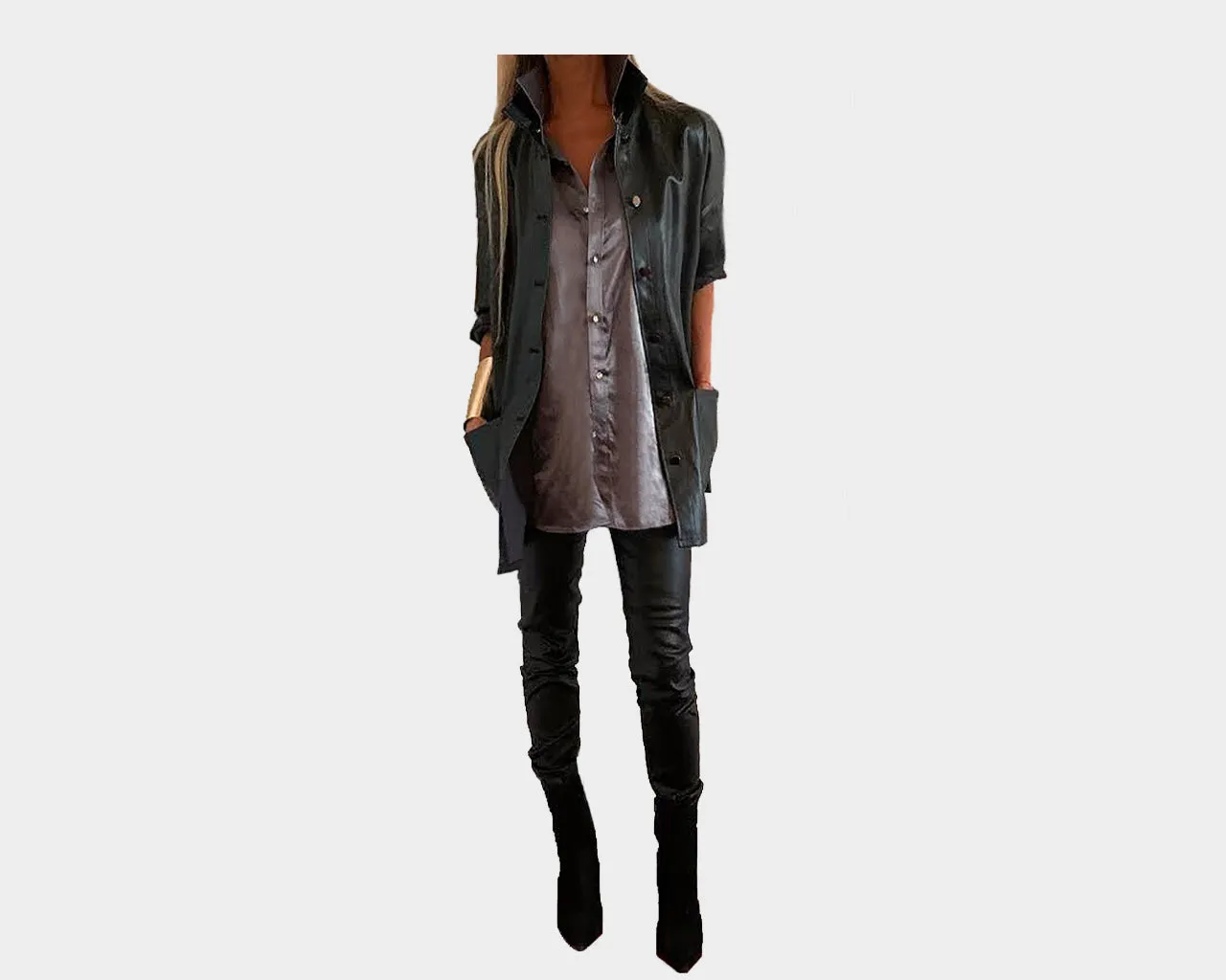 86 Black Vegan Leather Jean Pants - The Bond Street