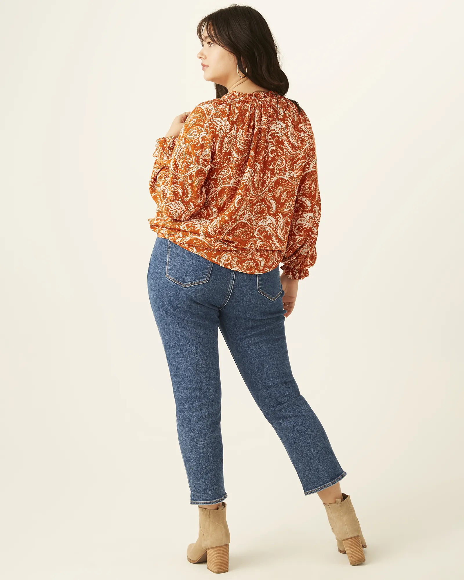Abigail Button-Front Peasant Blouse | Ivory / Orange
