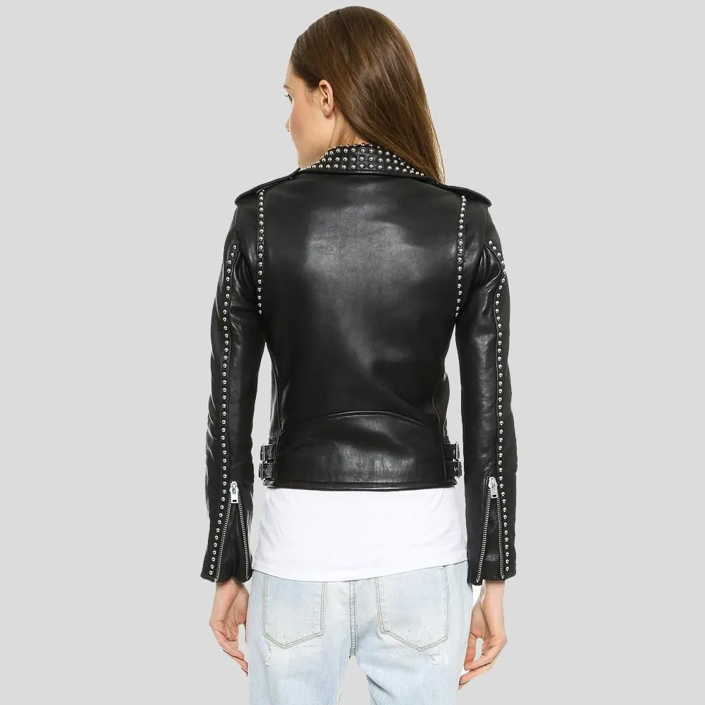 Amia Black Studded Leather Jacket