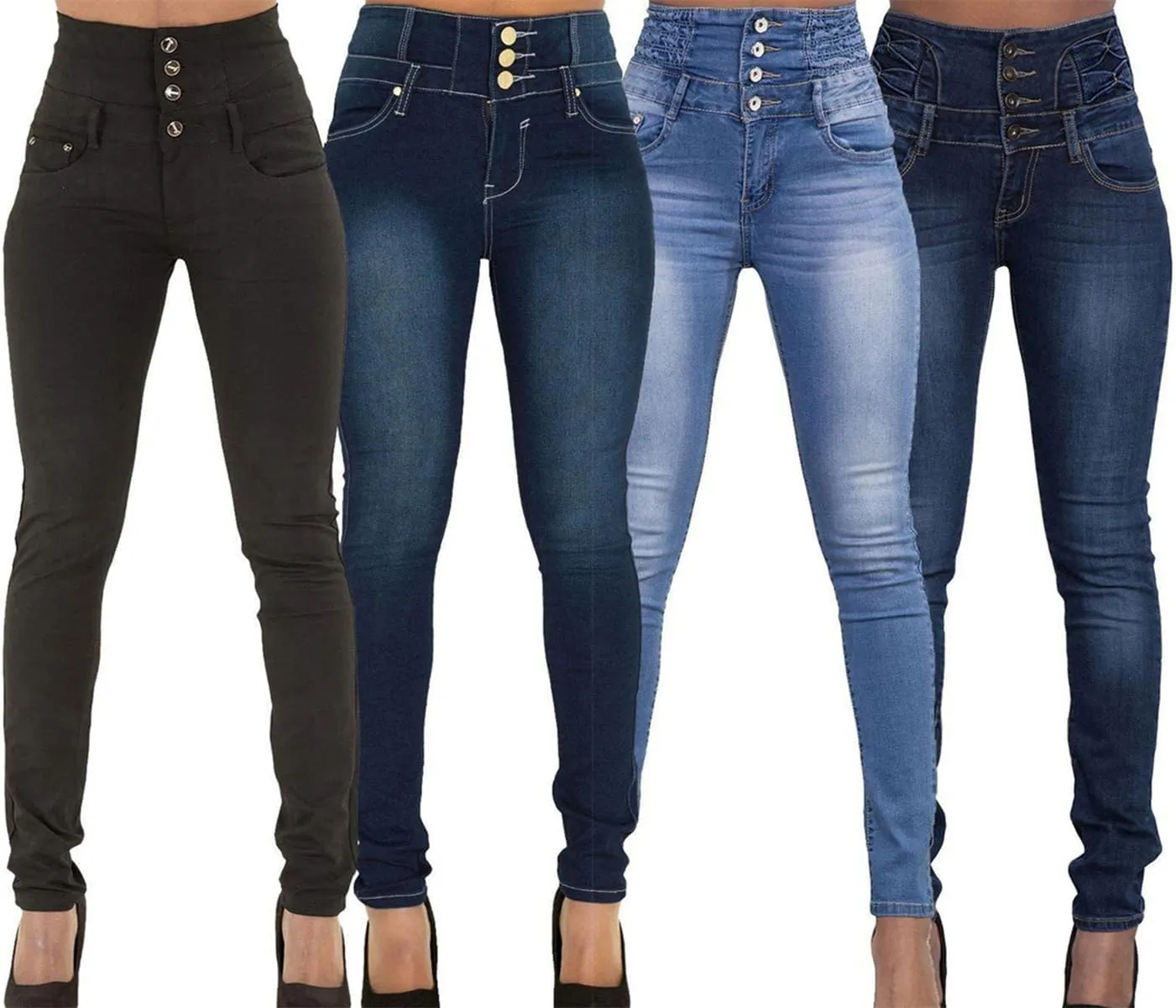 Andongnywell Women Stretch Skinny Jeans Butt Lifting Slim Fit Pockets Denim Pants High Rise Multiple Buttons Trouser