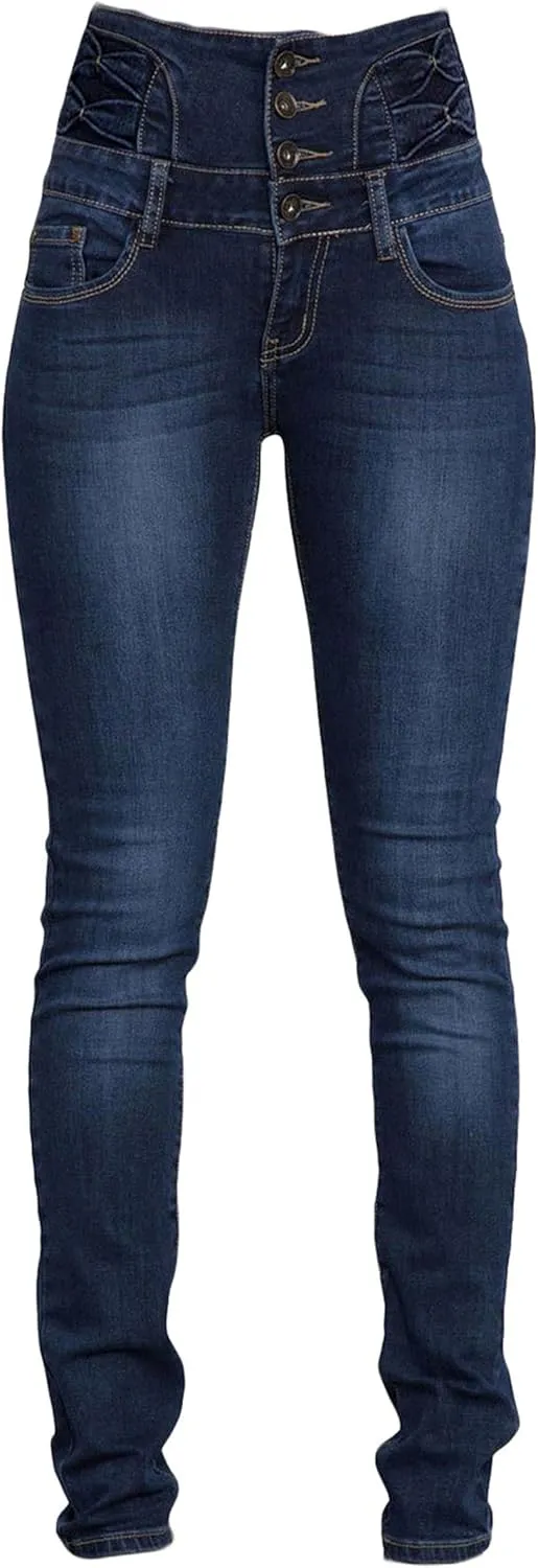 Andongnywell Women Stretch Skinny Jeans Butt Lifting Slim Fit Pockets Denim Pants High Rise Multiple Buttons Trouser