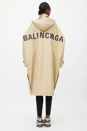 Beige & Black Hooded Logo Coat