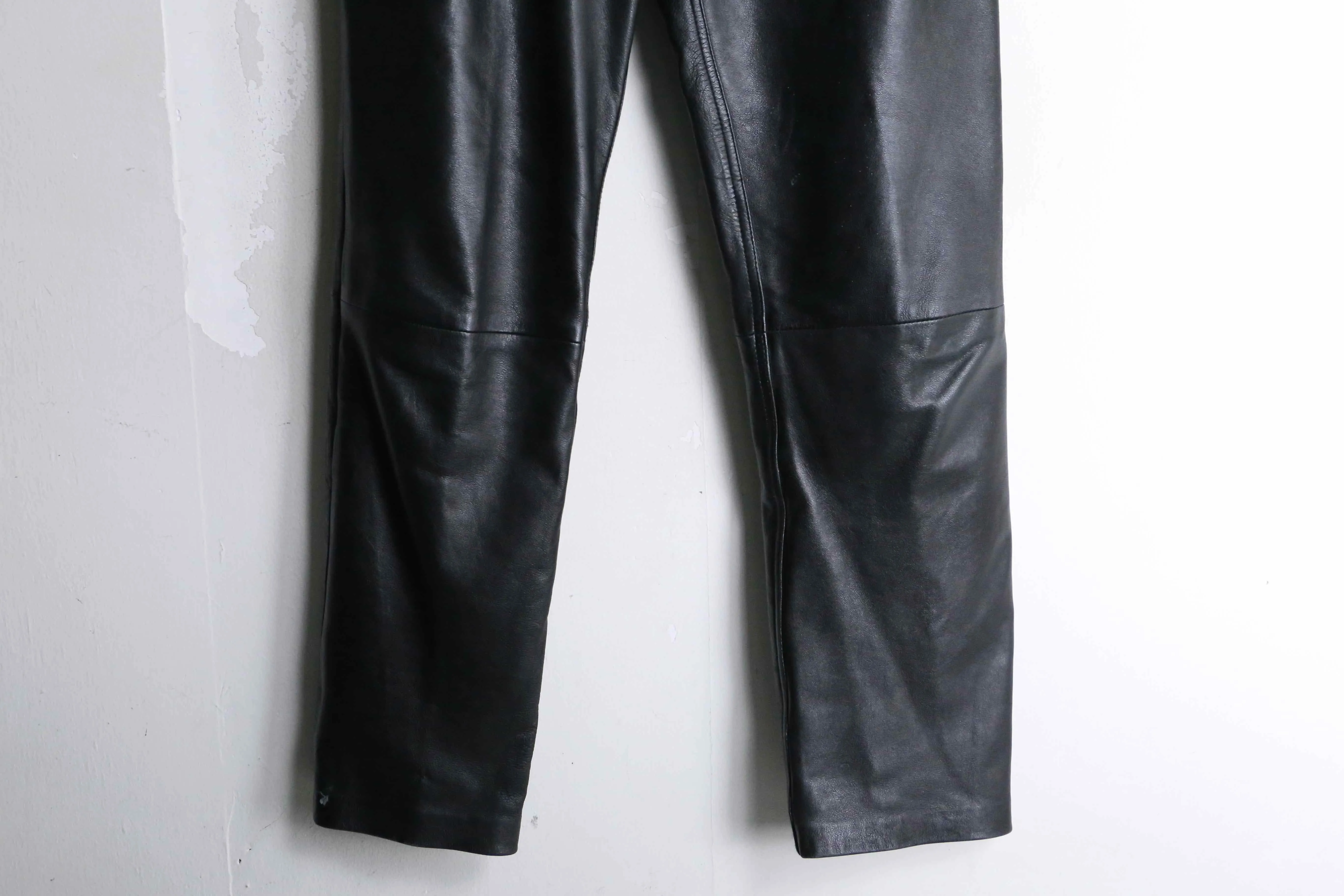 black color straight silhouette leather pants