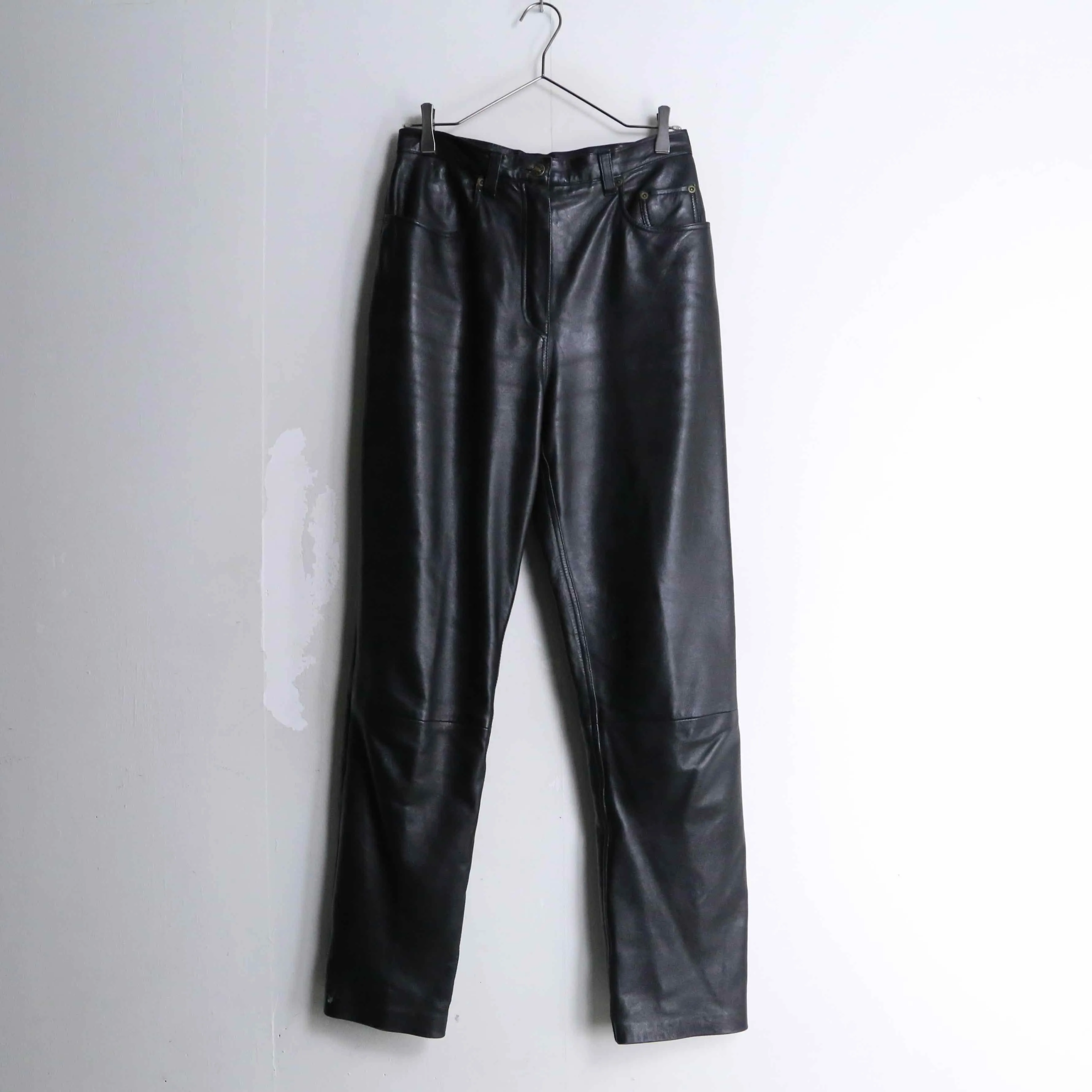 black color straight silhouette leather pants