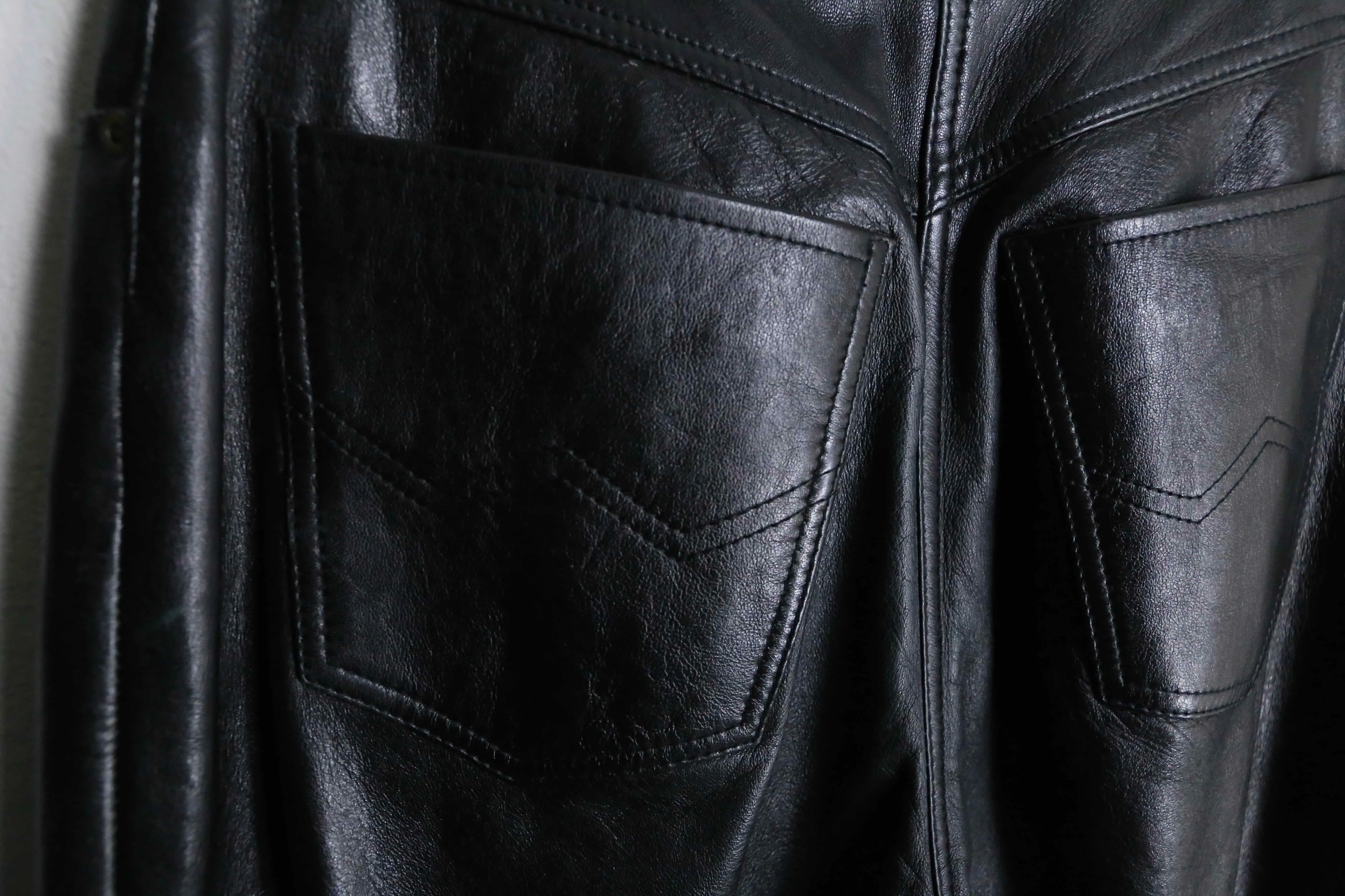 black color straight silhouette leather pants