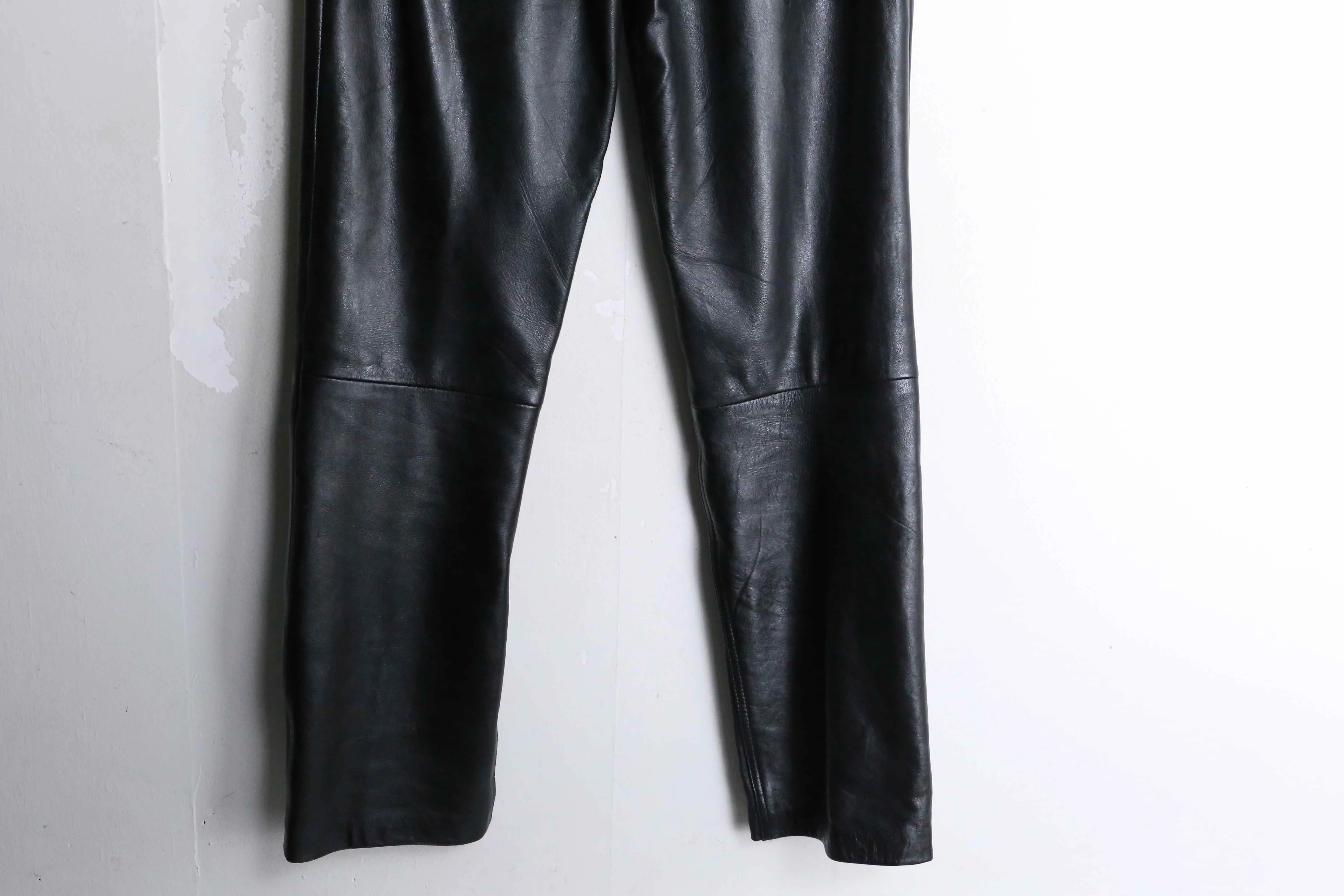 black color straight silhouette leather pants