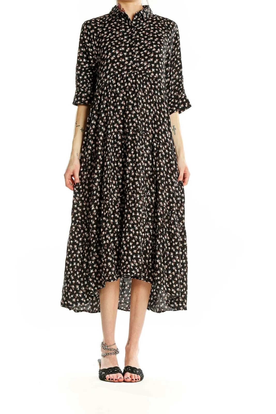 Black Floral Tiered Maxi Dress