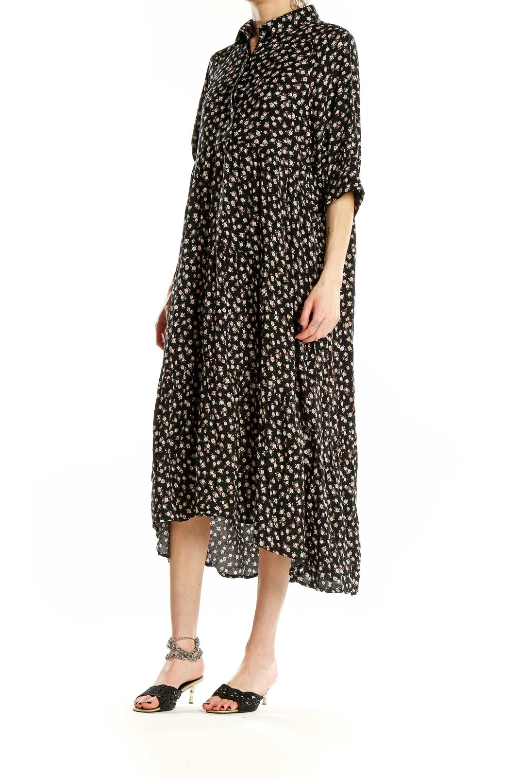 Black Floral Tiered Maxi Dress