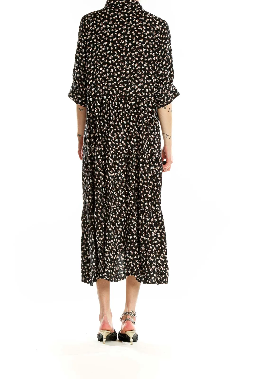 Black Floral Tiered Maxi Dress