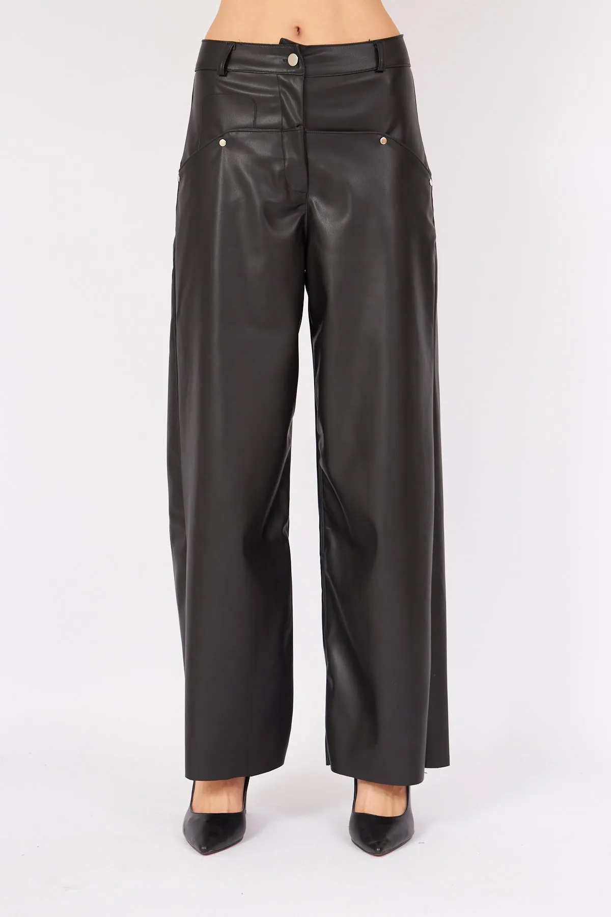 Black Leather Design Trousers
