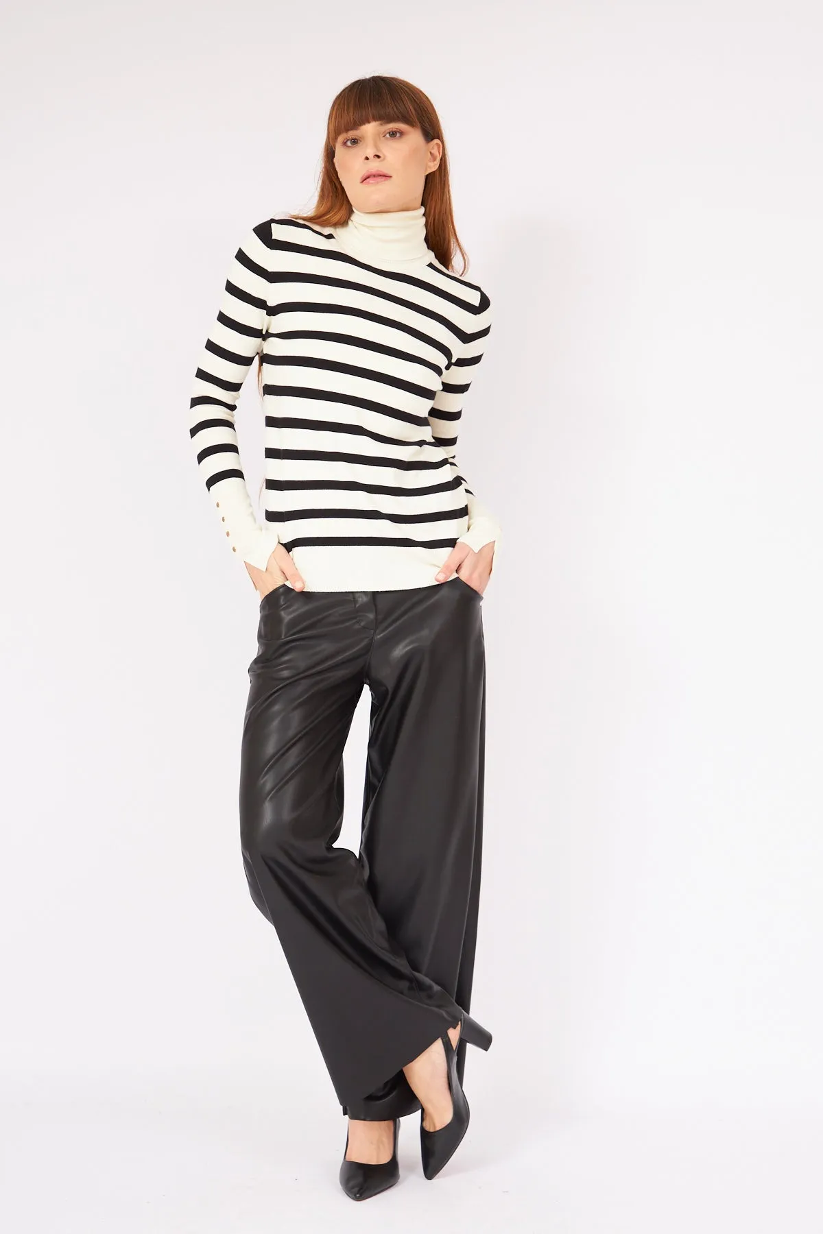 Black Leather Design Trousers