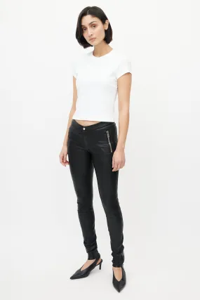 Black Leather Exposed Zipper Pant