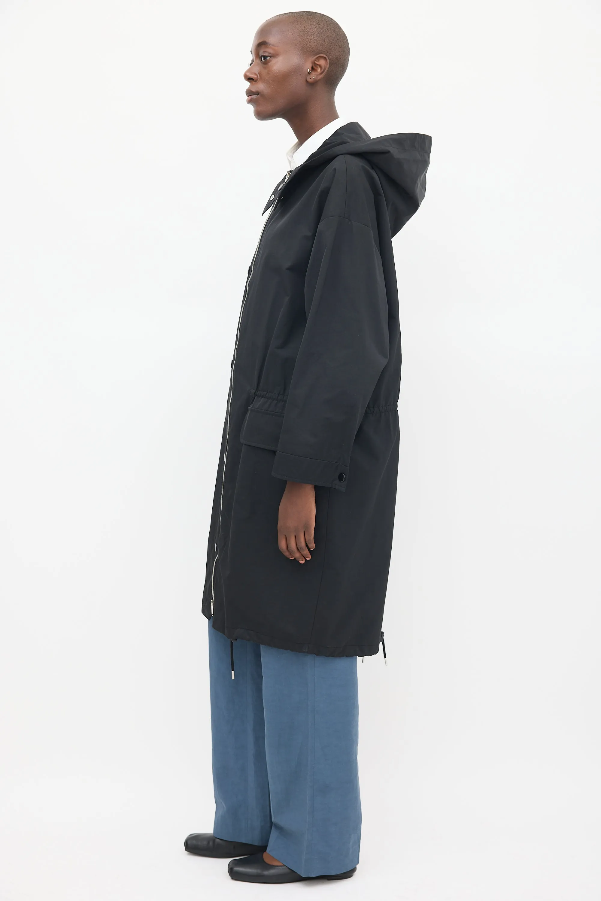 Black Nylon Hooded Coat