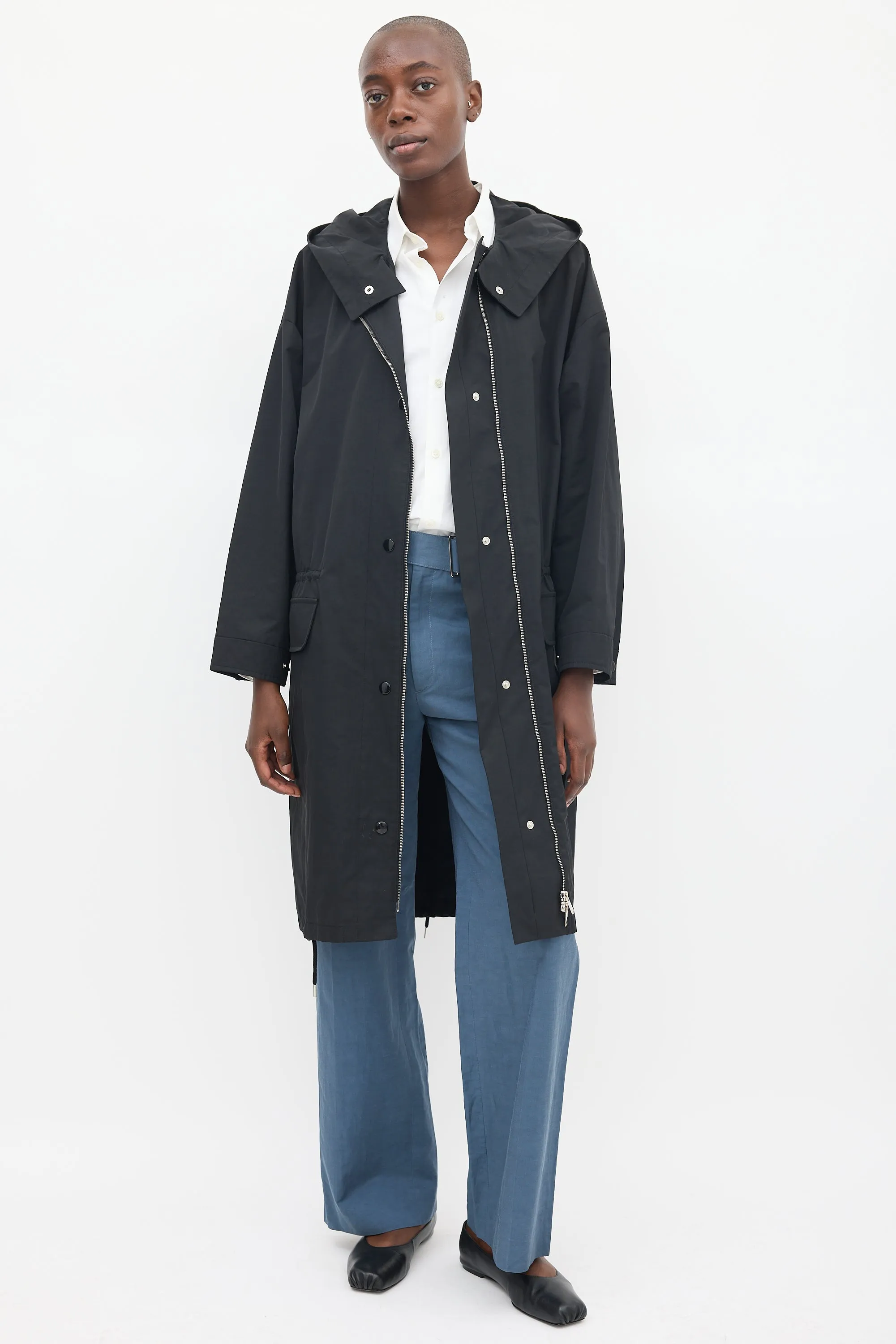 Black Nylon Hooded Coat