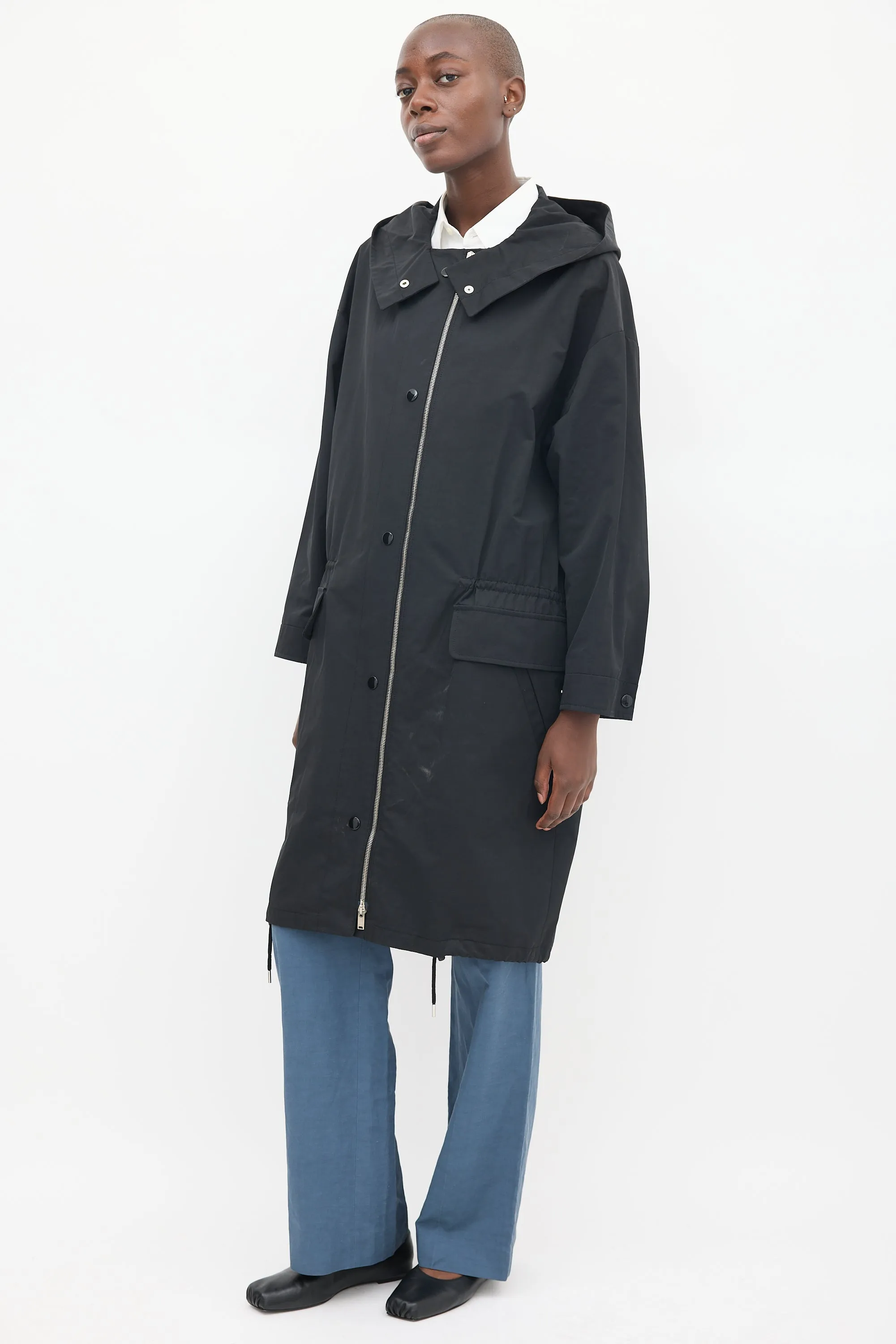 Black Nylon Hooded Coat