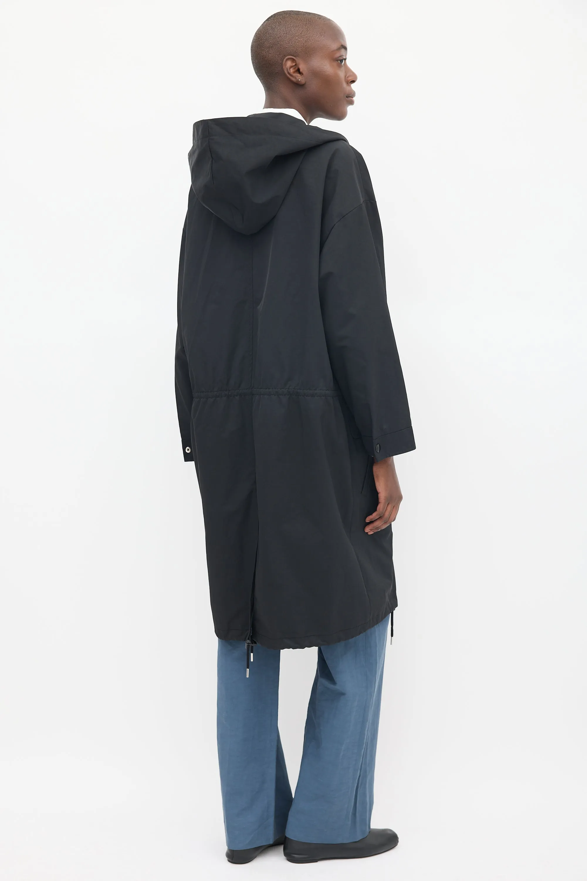 Black Nylon Hooded Coat