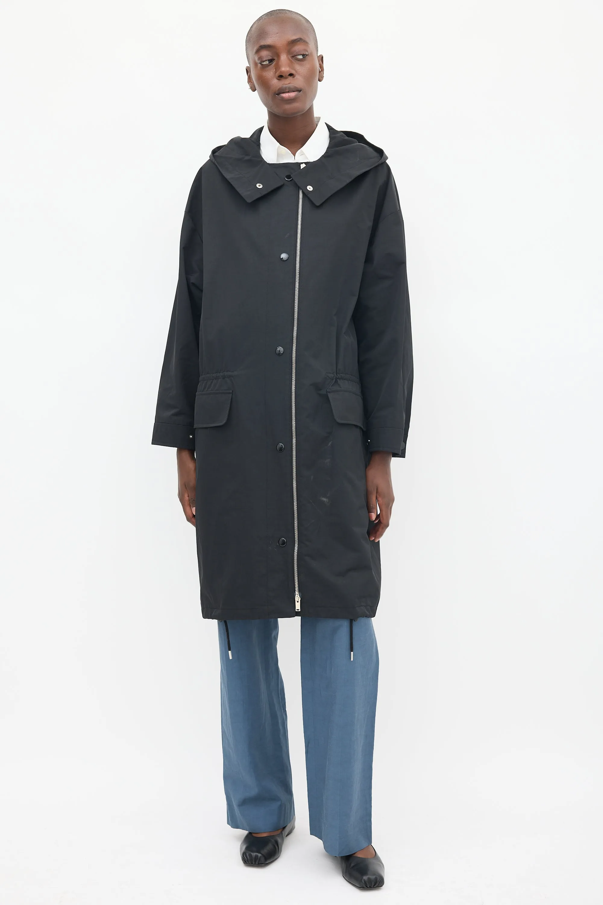 Black Nylon Hooded Coat