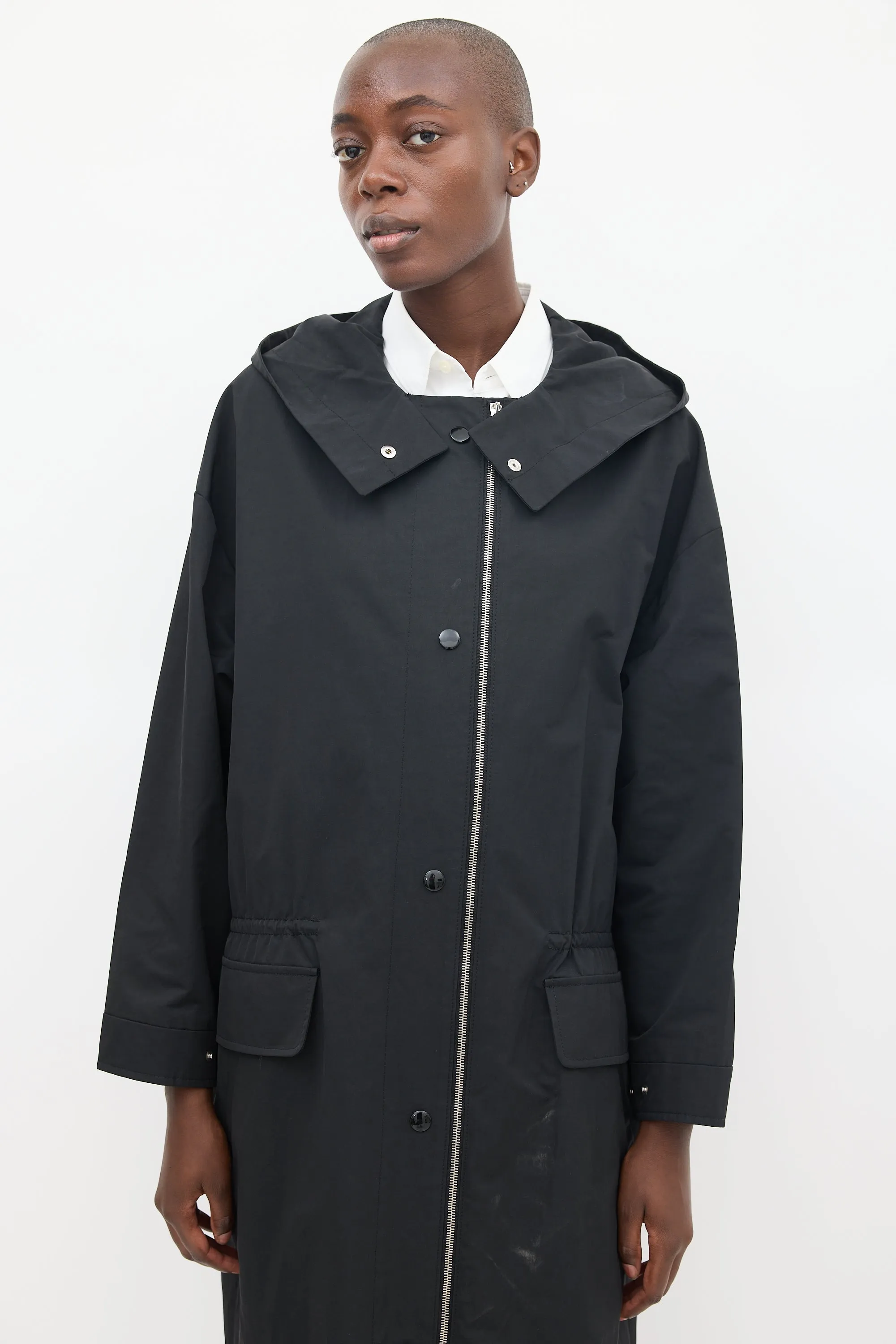 Black Nylon Hooded Coat