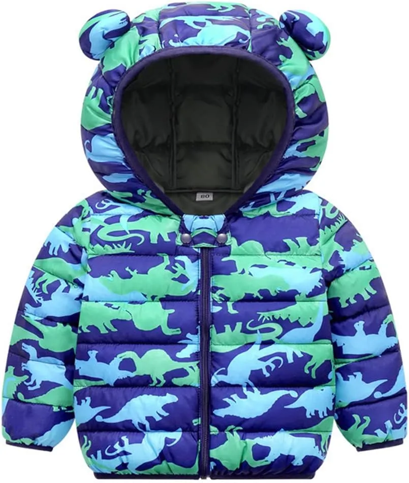 Boys Girls Down Puffer Jacket Cute Lightweight Long Sleeve Winter Coats Kids Casual Fall Warm Hooded Zipper Outwear