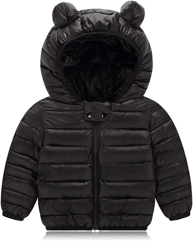 Boys Girls Down Puffer Jacket Cute Lightweight Long Sleeve Winter Coats Kids Casual Fall Warm Hooded Zipper Outwear