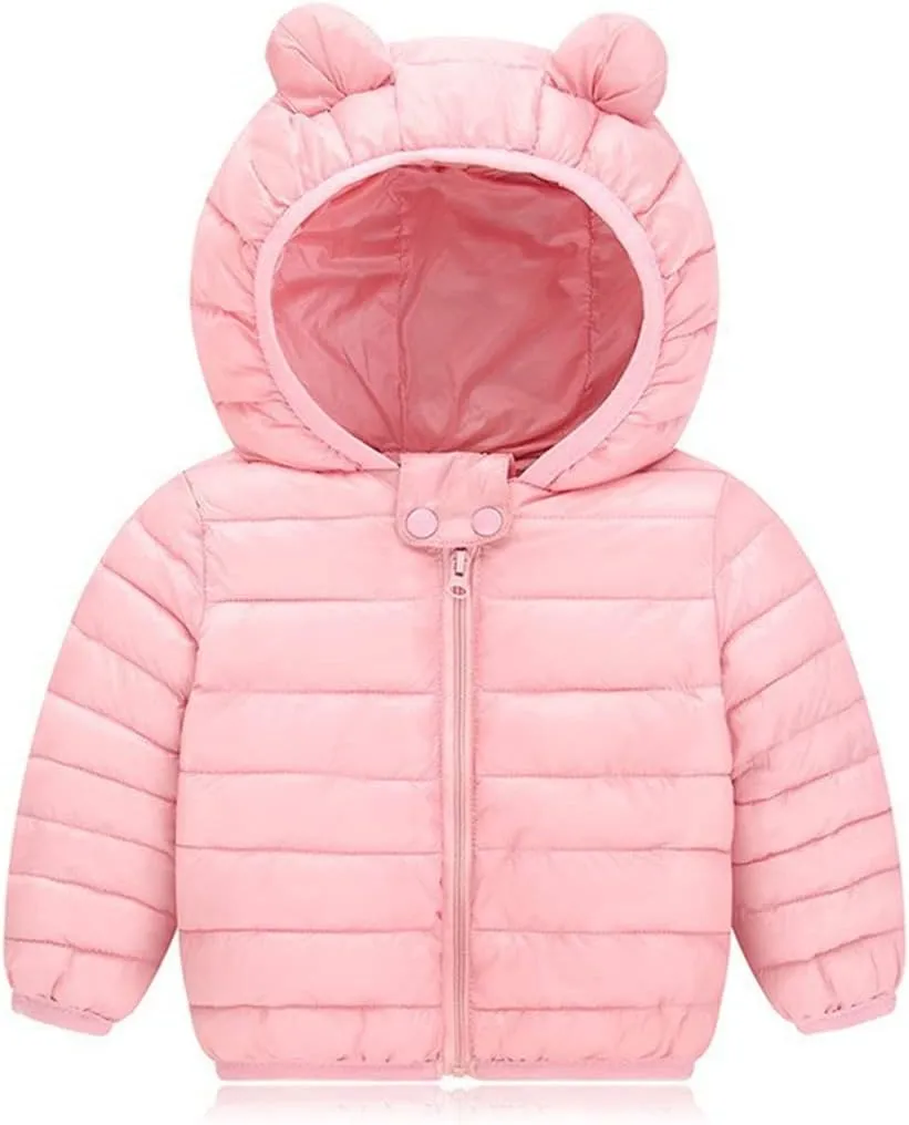 Boys Girls Down Puffer Jacket Cute Lightweight Long Sleeve Winter Coats Kids Casual Fall Warm Hooded Zipper Outwear