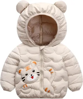 Boys Girls Down Puffer Jacket Cute Lightweight Long Sleeve Winter Coats Kids Casual Fall Warm Hooded Zipper Outwear