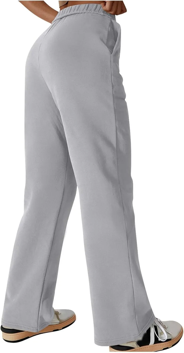 Comfy Straight Leg Pants for Women High Waisted Solid Color Lounge Trousers Pants with Pockets Casual Sweatpants