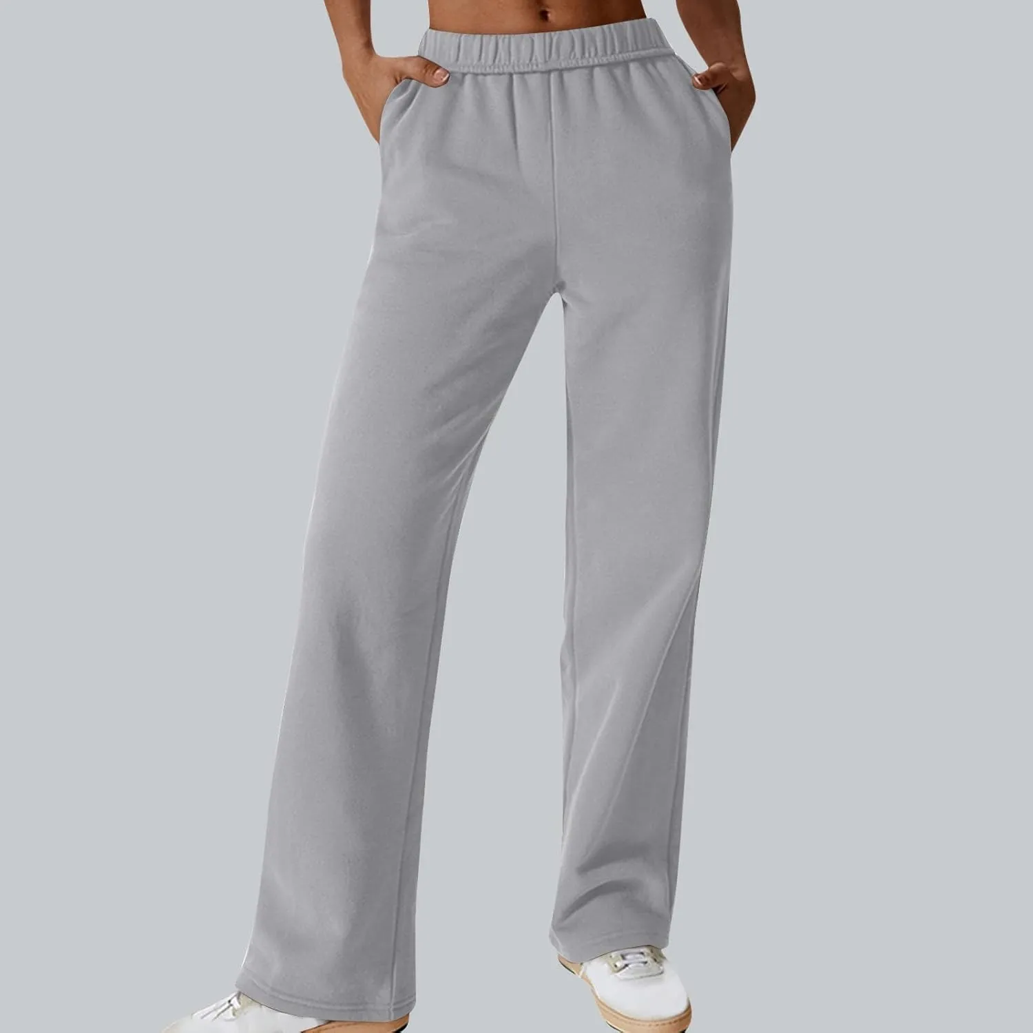 Comfy Straight Leg Pants for Women High Waisted Solid Color Lounge Trousers Pants with Pockets Casual Sweatpants