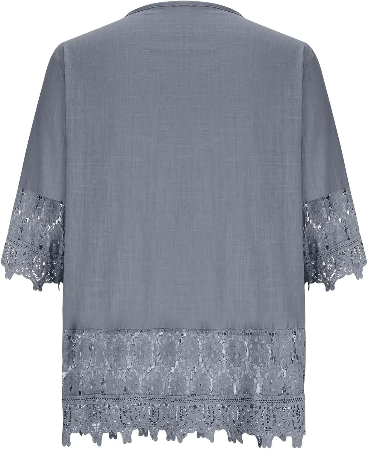Cotton Linen Shirts for Women Lace Crochet Floral Embroidery Flowy Tops 3/4 Sleeve Blouse Loose Boho Peasant T-Shirt