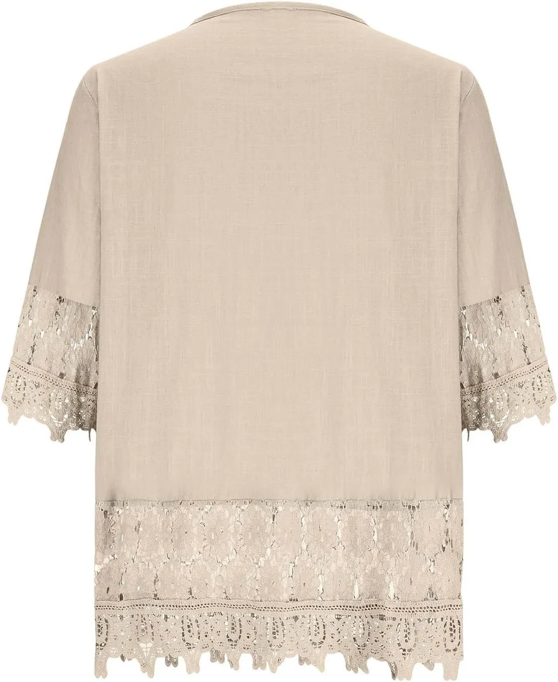 Cotton Linen Shirts for Women Lace Crochet Floral Embroidery Flowy Tops 3/4 Sleeve Blouse Loose Boho Peasant T-Shirt
