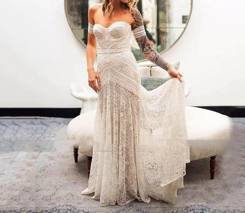 Country Crochet Lace Fit & Flair Wedding Gown All Sizes/Colors