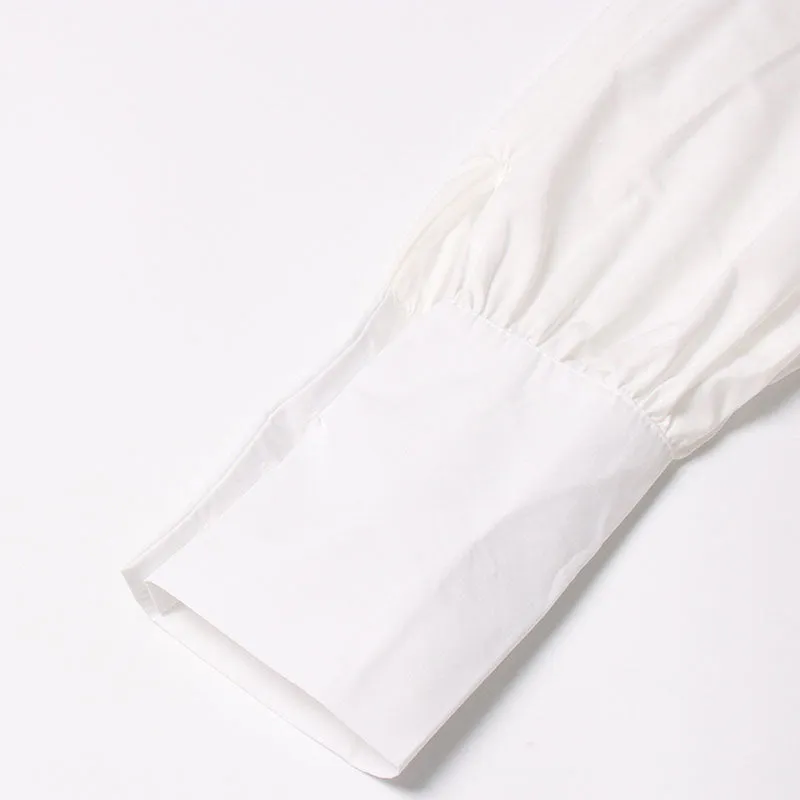 Creative Fold Over Collar Bishop Sleeve Oversized Pullover Shirt