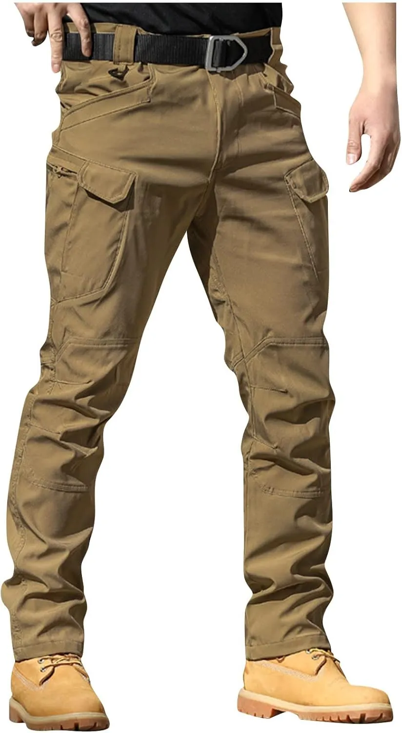 eoeioa Pants Mens Hiking Cargo Pants Multi Pocket Ripstop Stretch Waterproof Pants Solid Casual Outdoor Baggy Jogger