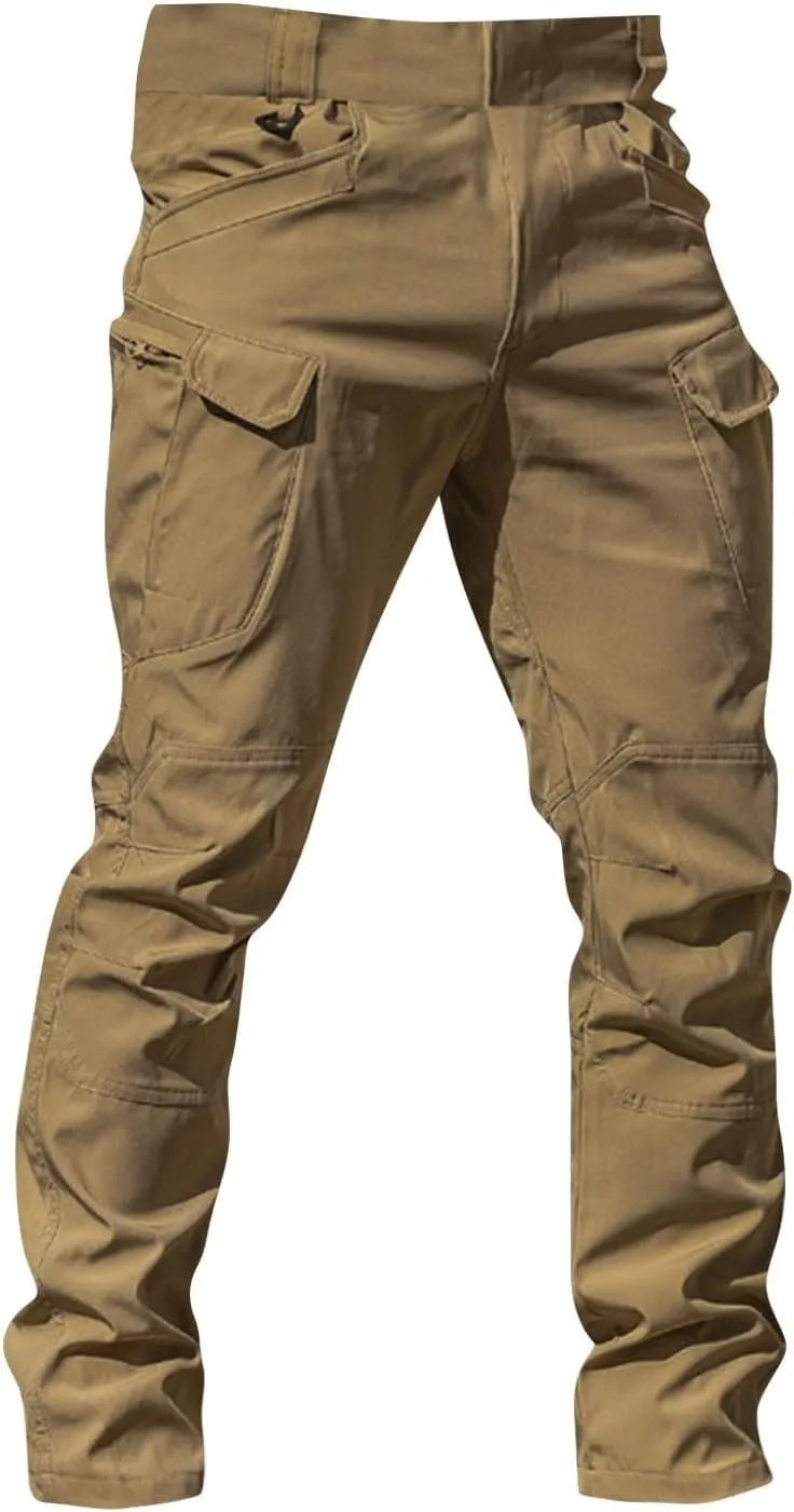 eoeioa Pants Mens Hiking Cargo Pants Multi Pocket Ripstop Stretch Waterproof Pants Solid Casual Outdoor Baggy Jogger