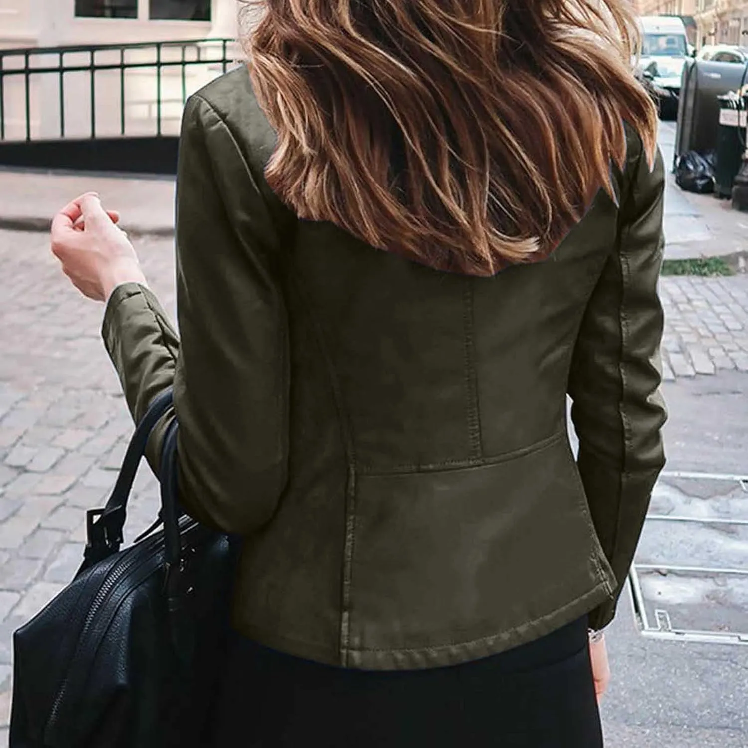 Faux Leather Jacket Women Fashion Motorcycle Jacket Lightweight Zip Up Cropped Jackets Slim Pu Coat Moto Biker Jacket