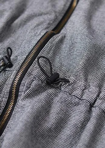Handmade gray plaid Fashion coat Inspiration hooded drawstring coats