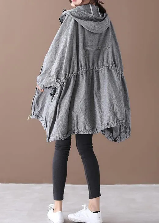 Handmade gray plaid Fashion coat Inspiration hooded drawstring coats