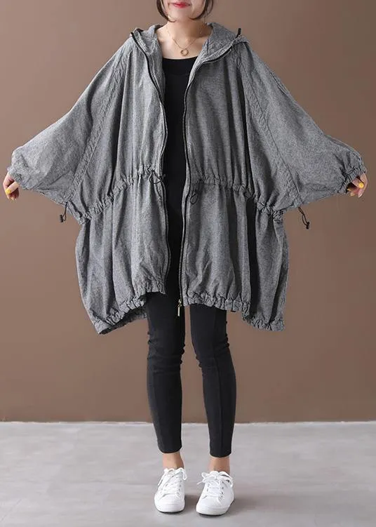 Handmade gray plaid Fashion coat Inspiration hooded drawstring coats