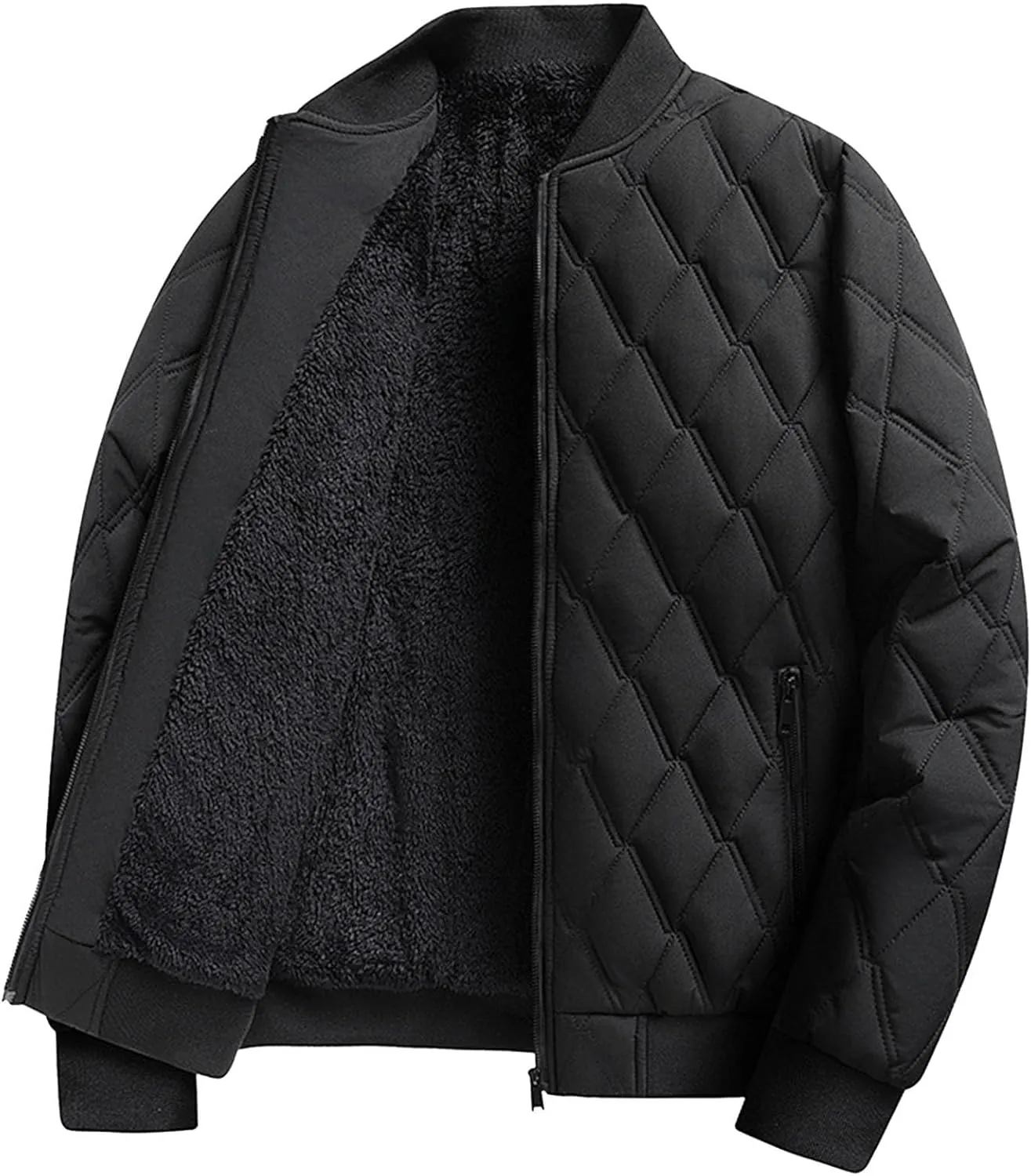 hlysgo Mens Bomber Jacket Sherpa Fleece Lined Quilted Jackets Full Zip Coat Fall Winter Warm Outwear with Zipper Pocket