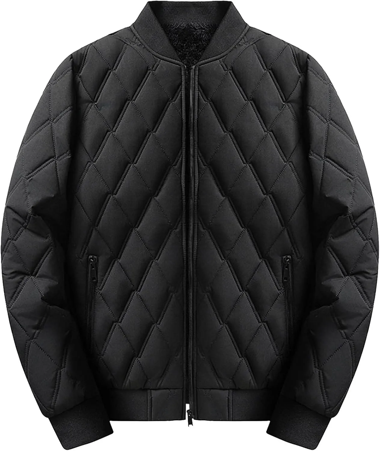 hlysgo Mens Bomber Jacket Sherpa Fleece Lined Quilted Jackets Full Zip Coat Fall Winter Warm Outwear with Zipper Pocket