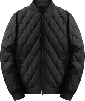 hlysgo Mens Bomber Jacket Sherpa Fleece Lined Quilted Jackets Full Zip Coat Fall Winter Warm Outwear with Zipper Pocket