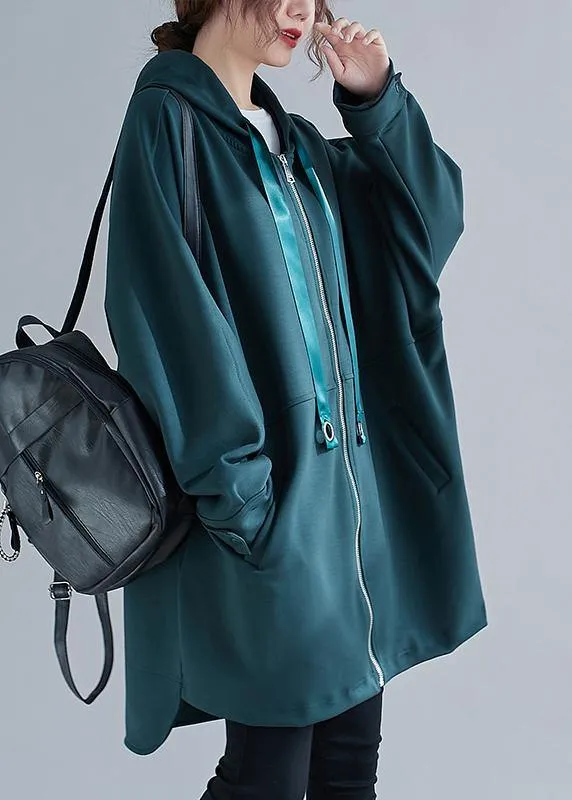 Italian blackish green Fashion Long coats Photography hooded zippered outwears