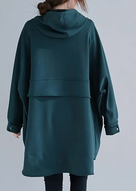 Italian blackish green Fashion Long coats Photography hooded zippered outwears