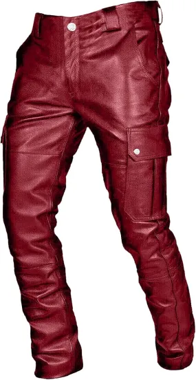Leather Pants for Men Baggy Goth Sweatpants with Cargo Pockets Slim Skinny Faux Leather Pants Trousers