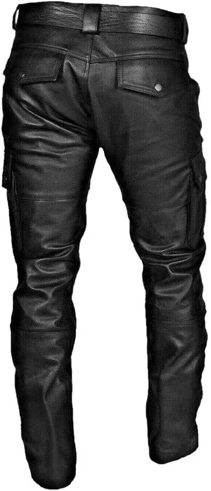 Leather Pants for Men Baggy Goth Sweatpants with Cargo Pockets Slim Skinny Faux Leather Pants Trousers