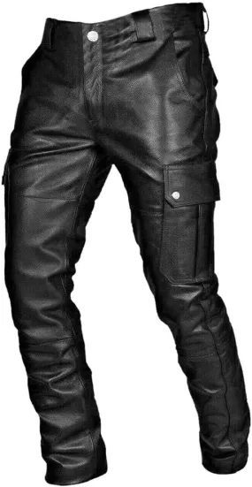Leather Pants for Men Baggy Goth Sweatpants with Cargo Pockets Slim Skinny Faux Leather Pants Trousers