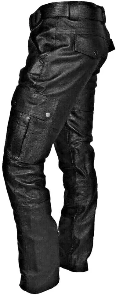 Leather Pants for Men Baggy Goth Sweatpants with Cargo Pockets Slim Skinny Faux Leather Pants Trousers