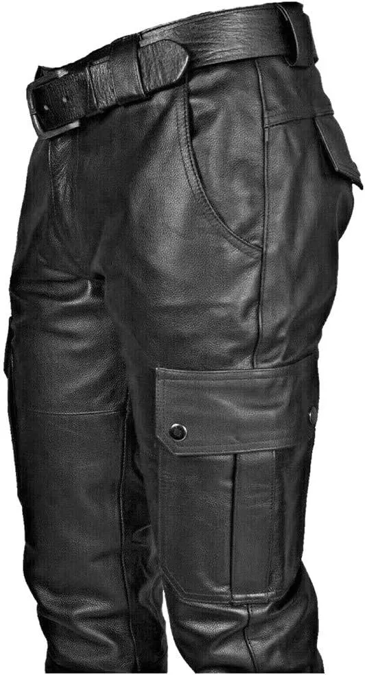 Leather Pants for Men Baggy Goth Sweatpants with Cargo Pockets Slim Skinny Faux Leather Pants Trousers